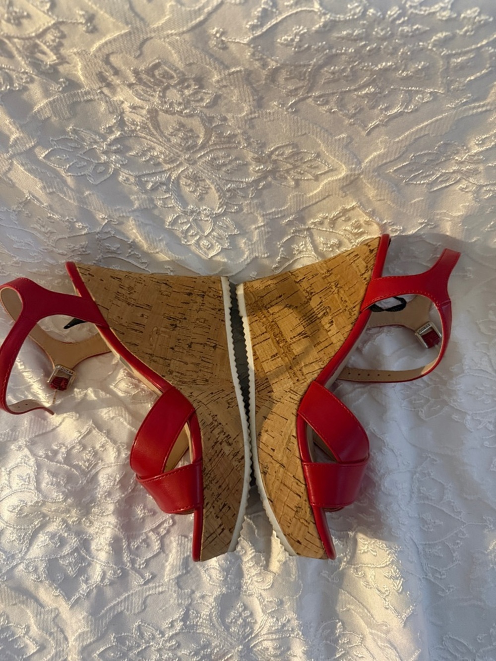 GUESS Red Cork Wedge Sandals with Ankle Strap - Picture 3 of 7